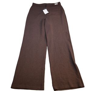 St John Collection Pants Womens 10 Brown Wool Pony Chino Casual Wide Leg NWT